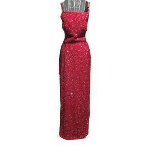 Romy Scala Silk Sequin Beaded Column Evening Gown